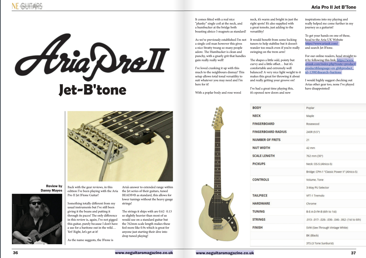 NE Guitar Magazine - Aria Pro II J-B'Tone Baritone Review